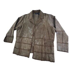 Outbrook Basic Jacket Women's 2X Brown Suede Leather Patchwork Stitching J078X